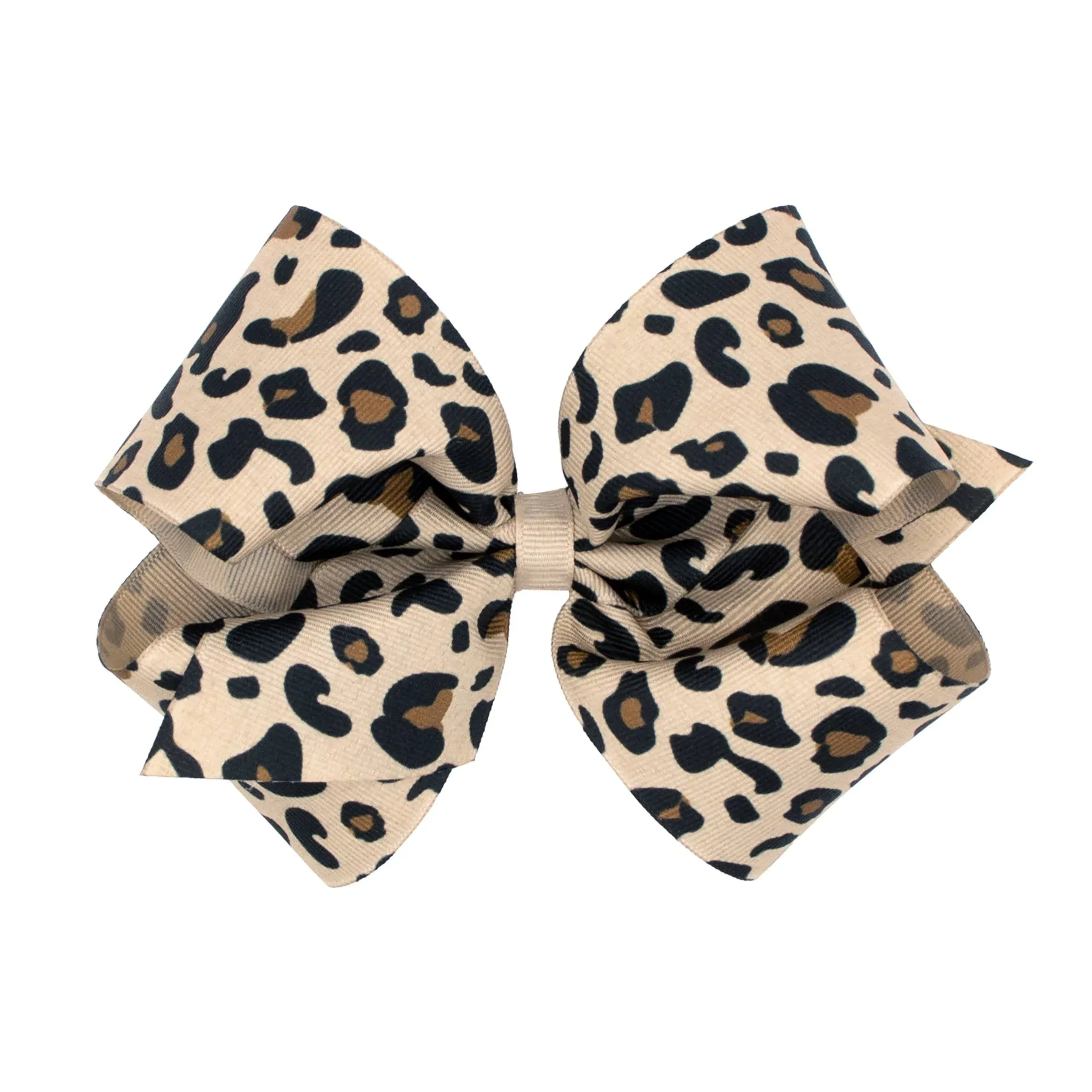 Wee Ones Girls' King Leopard Print Grosgrain Hair Bow, Oatmeal