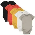 HonestBaby Baby Short Sleeve One-Piece 100% Organic Cotton Bodysuits (5 Pack)