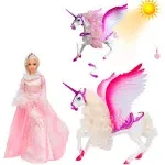 White Unicorn Set and 12&#034; Fairy Tale Princess Doll, Color Change Hair Horse, ...