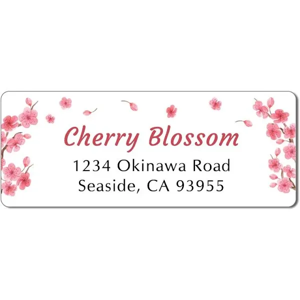 Personalized Return Address Labels Spring - Set of 120 Custom Mailing Labels for Envelopes, Self Adhesive Flat Sheet Rectangle Personalized Name Stickers (Cherry Blossom)