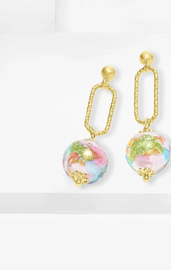 Ross-Simons Italian Pink and Aqua Murano Glass Bead Drop Earrings in 18kt Gold Over Sterling for Female Adult