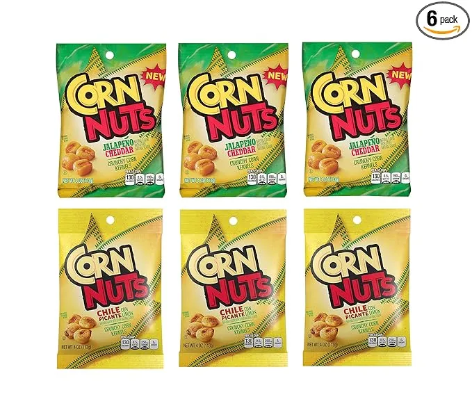 Corn Nuts Spicy Pack 4oz Size - 3 of Each Flavor, Chile Picante and Jalapeno Cheddar (Pack of 6)