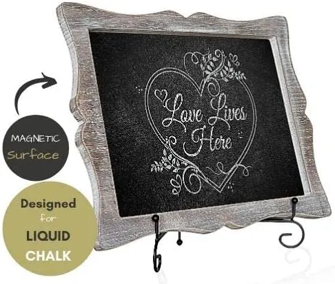 Small Chalkboard Sign with Easel (11x13) + White Liquid Chalk Marker | Hanging or Freestanding Framed Chalkboard with Hand Crafted Sweetheart Frame - Multipurpose | Small Chalkboard Sign