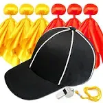 8 Pcs Challenge Flag Referee Hat Set,Tossing Flags Sports Fan Set Penalty Flag Party Accessory (3 Yellow and 3 Red),Official Football Hat and Stainless Steel Whistle,Referee Costume cap set