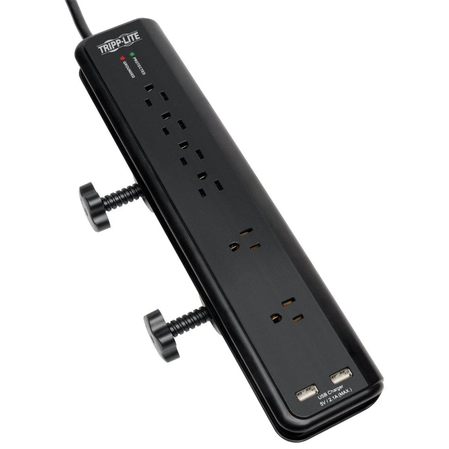 Tripp Lite 6FT 6 Outlet 2100 Joules Desk Mount Surge Protector - Black