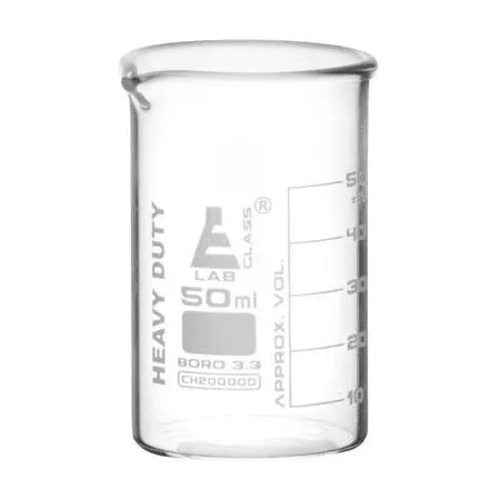 Heavy Duty Beaker, 50ml - 5mm Thick, Uniform Walls - Graduated - Borosilicate Glass