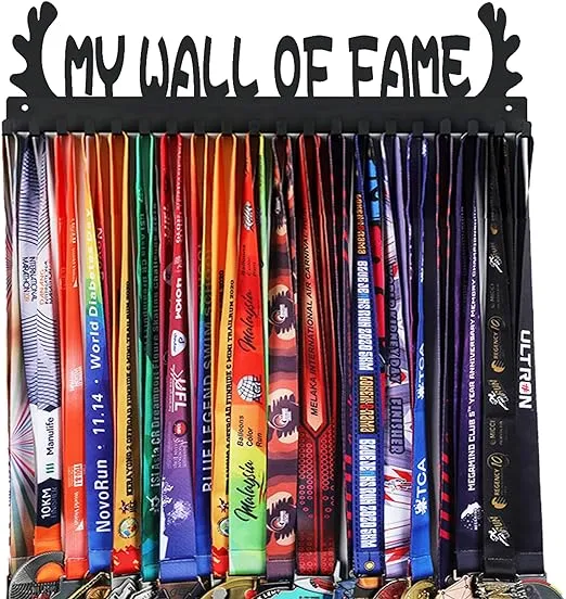 Goutoports Personalized Medal Hanger Display Trophy Shelf - Sports Medal Display Rack with Wooden -Custom Text Color and Images for Athletes- Over 60 Medals Easy to Install