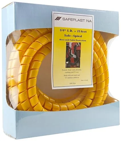 Caplugs SPPC Series – Safeplast Safe-Spiral Pre-Cut Spiral Wrap, Hose & Cable Protector, Yellow HD-PE, 1.0" OD x 25' Pre-Cut Length, Hydraulic & Pneumatic Hoses (25PC25ye)