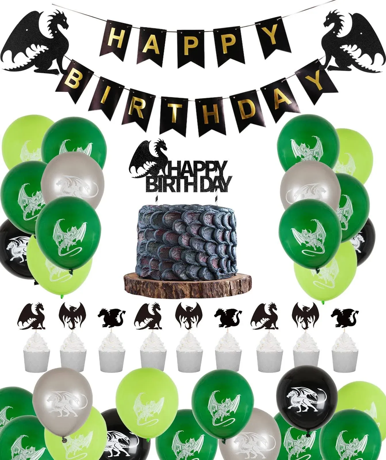 Dragon Birthday Party Decorations Dungeons and Dragons Theme Fantasy Party Supplies Including Dragon Cake Decoration and Toppers, Dragon Balloon