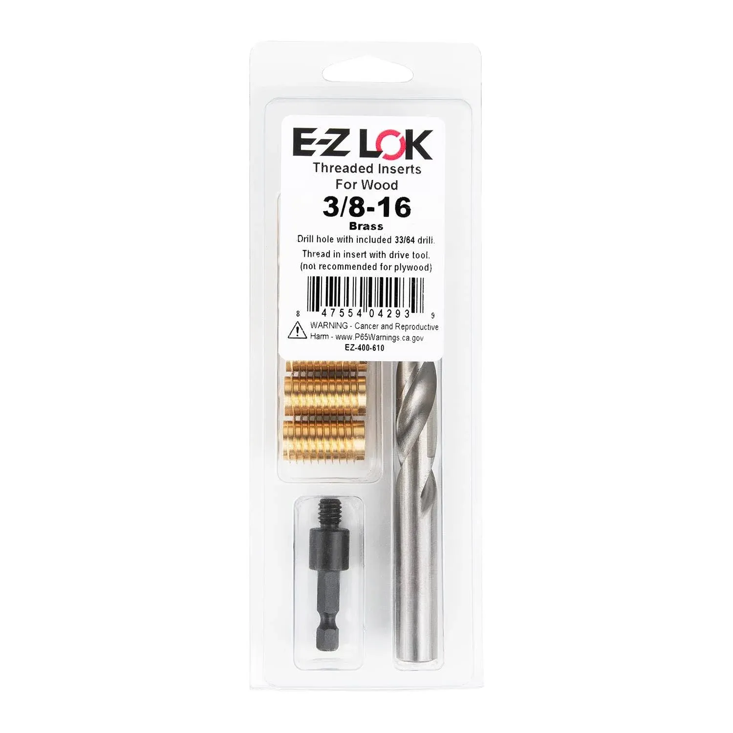 E-Z Lok EZ-400-610 Threaded Inserts for Wood Installation Kit, Brass Thread ...