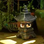 Solar Pagoda Lantern Garden Statue LED Light Outdoor Zen Garden Japanese Lantern