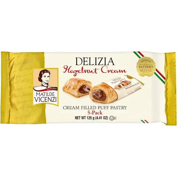 Matilde Vicenzi Cream Filled Puff Pastries, Delizia Hazelnut Cream - 5 count, 4 ...