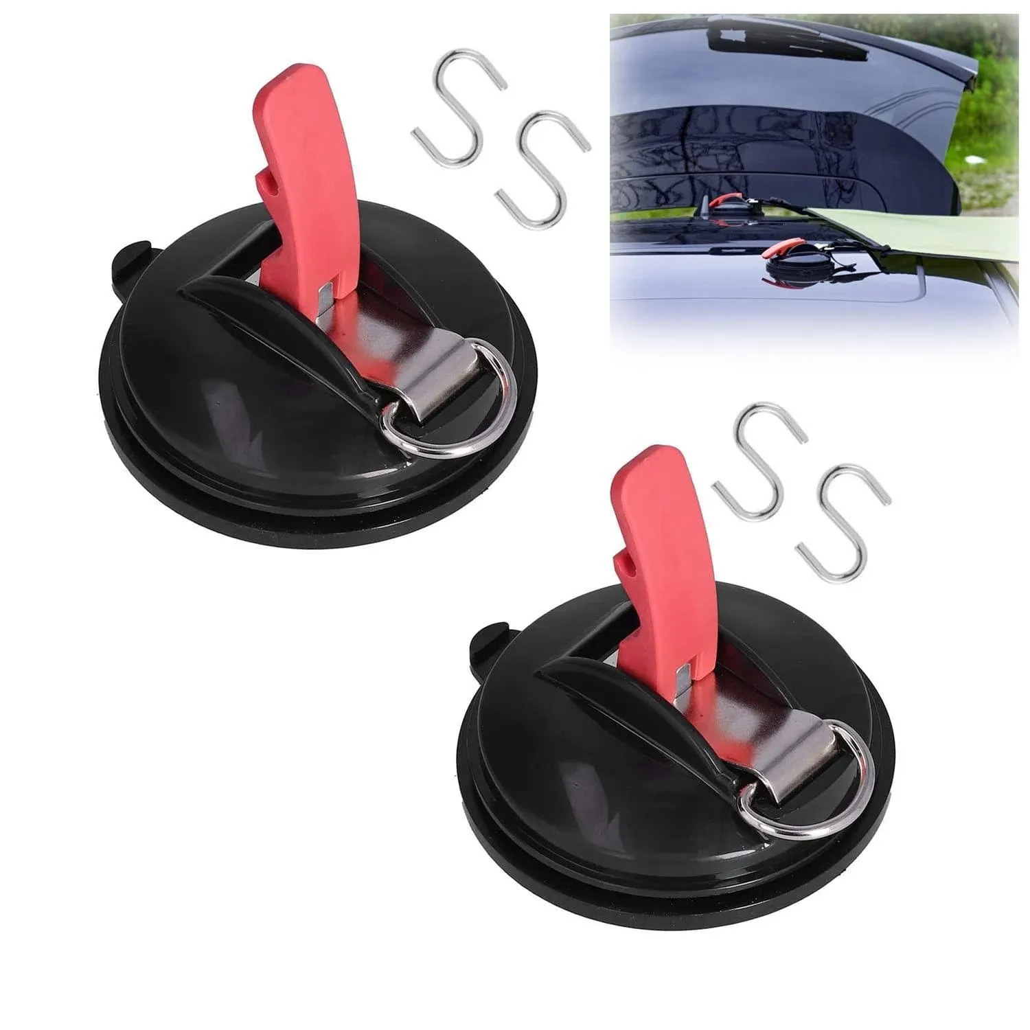 Suction Cup Hooks Heavy Duty Suction Cup Anchor 2 Pcs Camping Essentials Outdoor Removable Suction Cup Tie Down for RV Boat Camping Tarp,Car Side Awning