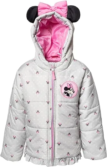 Disney Minnie Mouse Toddler Girls Zip Up Puffer Jacket Toddler to Little Kid