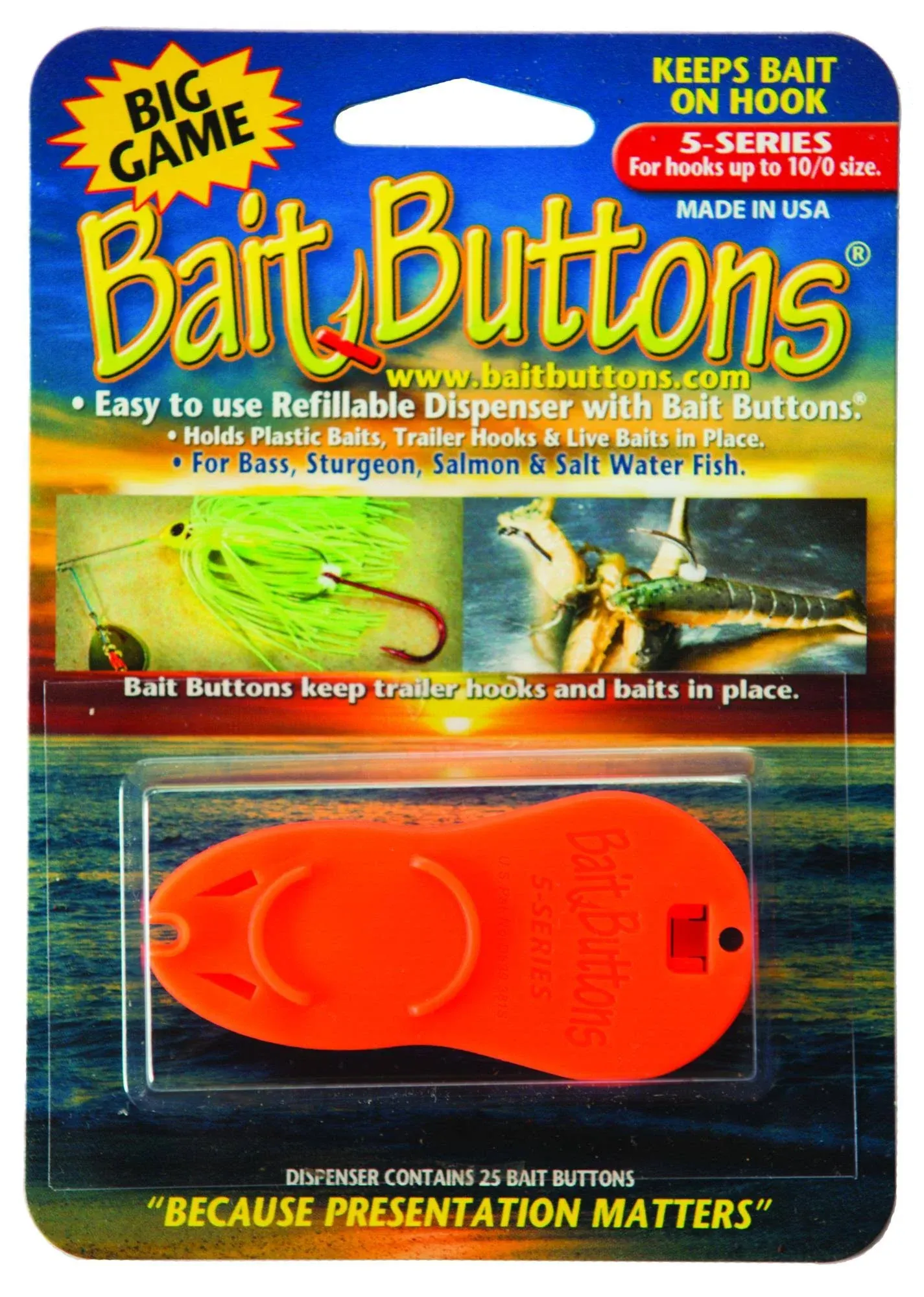 Big Game Bait Button Dispenser, Marine Orange