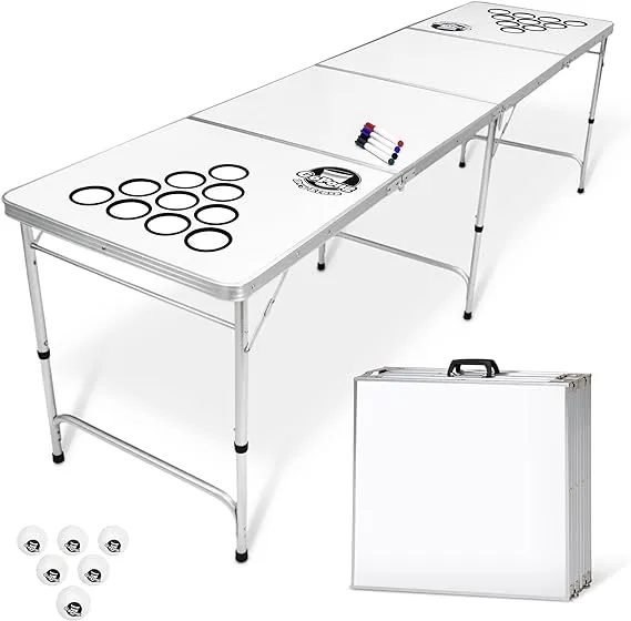 GoPong 8 Foot Portable Beer Pong / Tailgate Tables (Black, Football, American Flag, or Custom Dry Erase)