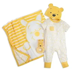 Disney Baby Winnie Pooh Shower Gift Set 0-3 months rattle blanket Romper beanie