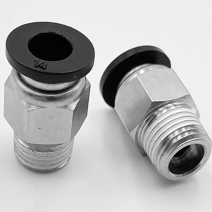 1/4 Air Line Fittings 1/4 Odx1/8 Npt Male Straight Push To Connect Fittings Air Line Union Pneumatic Fittings Nylon & Nickel-plated Brass Male Push Air Fitting (10 Pack)