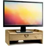 Excello Global Products Wooden Monitor Stand: Includes Drawer for Desktop Organization of Notebooks, Pens, Pencils & Office Supplies (White)