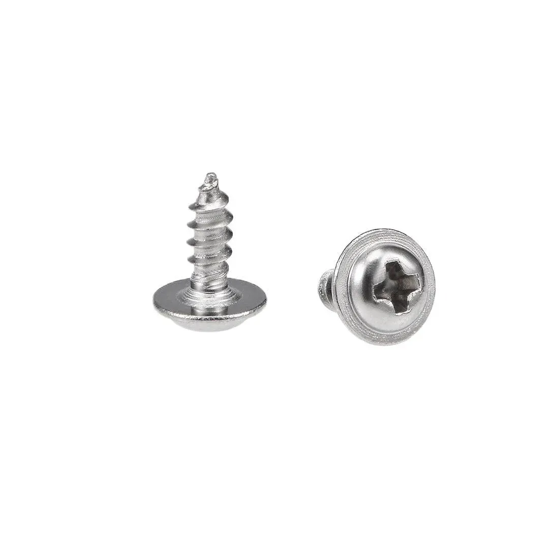 uxcell 2x6mm Self Tapping Screws Phillips Pan Head with Washer Screw 304 Stainless Steel Fasteners Bolts 50Pcs