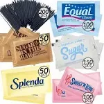 Sugar Packets for Coffee - 650-Pack Individual Sugar and Sweetener Assortment Packets: Zero-Calorie Sweetener, Raw Turbinado Sugar, Equal, Sweet Low, Cane Sugar