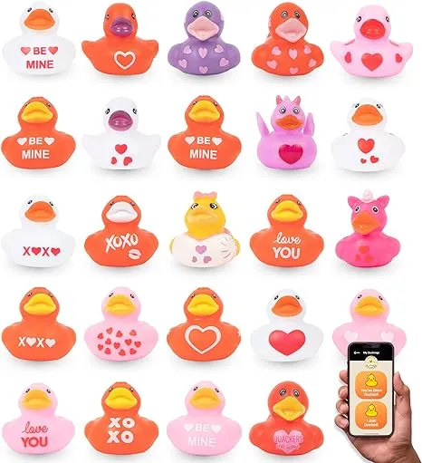 Jeep Ducks for Ducking - Valentine's Day Ducks for Jeeps - 2" Valentine's Themed Rubber Ducks Jeep Ducking - Plus Official Duck Duck Jeep Mobile App - Kid's Party Favor, 24 Pieces