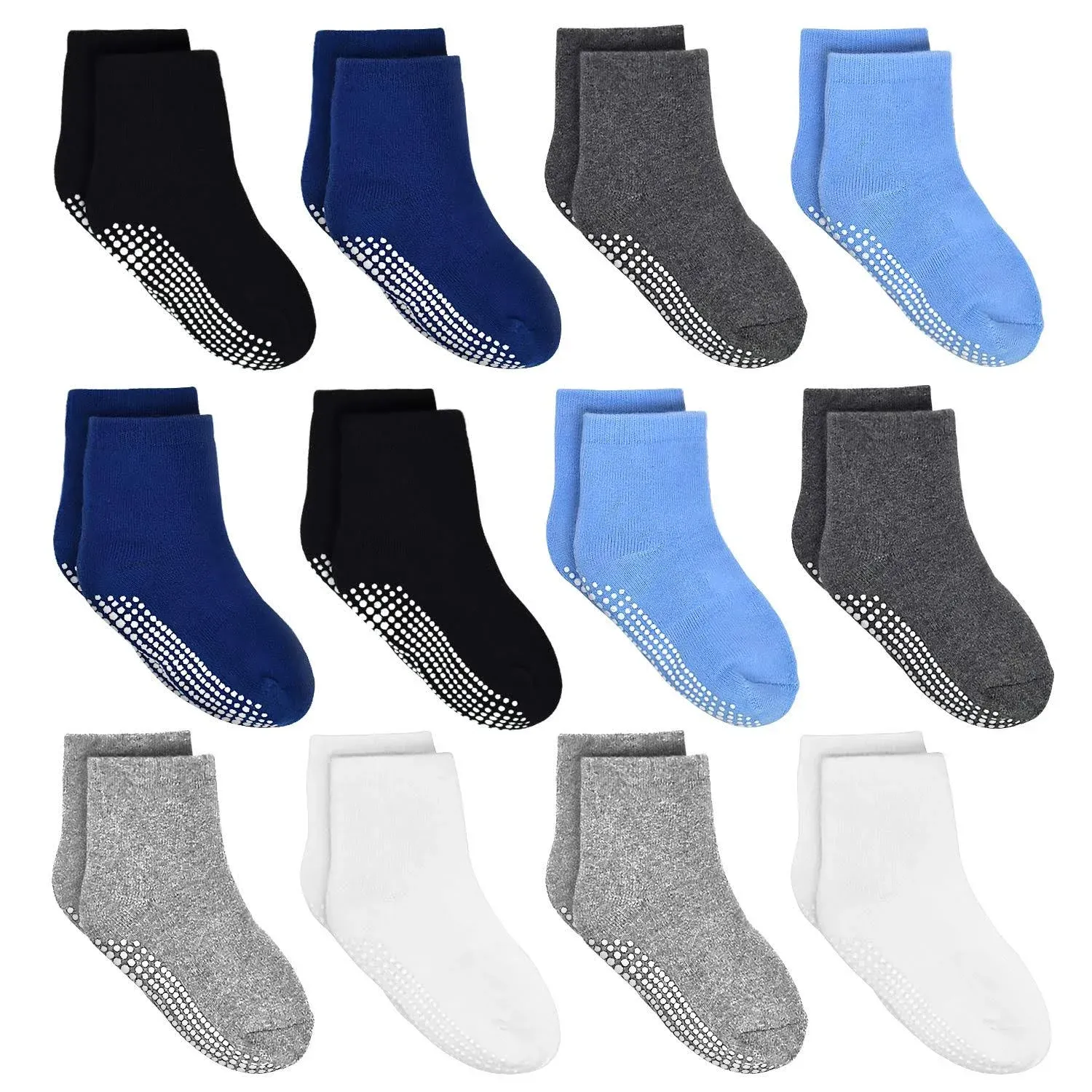 Tphon Kids Non Slip Toddler Boy Grip Socks 12 Pairs Anti Skid Sticky Socks for 1-10 Years Infants Baby Children