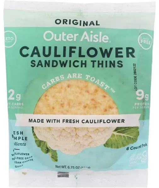 Outer Aisle Original Cauliflower Sandwich Thins, 6.75 Ounce -- 12 per case