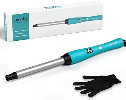 Terviiix Small Barrel Curling Iron Wand, 3/8 Inch Thin Curling Wand Iron for Short & Long Hair, Argan Oil and Keratin Infused Ceramic Tiny Curler with Digital Adjustable Temperature & Auto-Off, 9mm