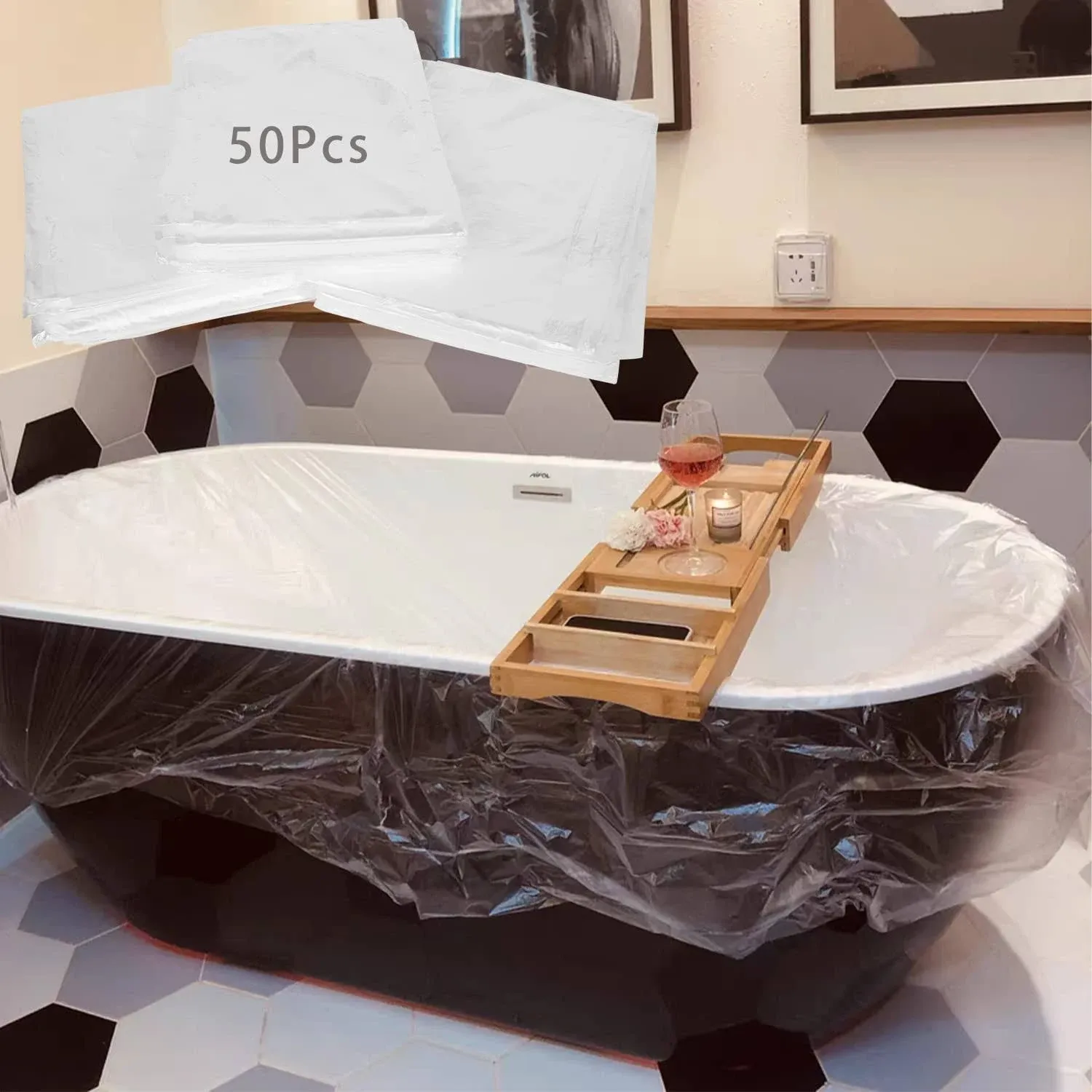 ikare 50 Pcs Disposable Bathtub Cover Liner - Large Bathtub Liner Plastic Bag for Salon, Household and Hotel Bath Tubs, Bath Film Bag for Bath Tub 82 x 47 Inch