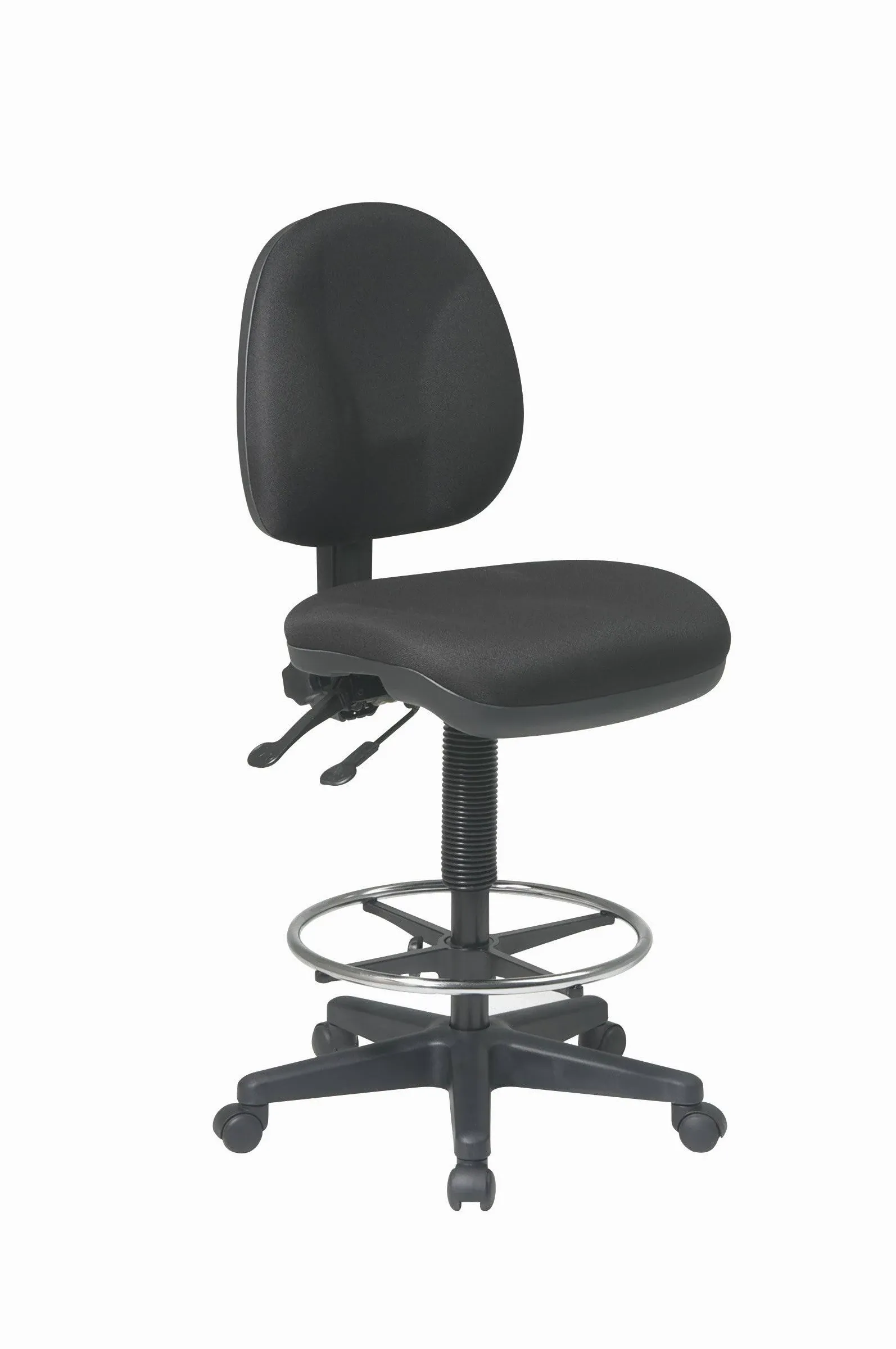 Office Star DC Series Deluxe Ergonomic Adjustable Padded Drafting Chair with 18.5 Inch Chromed Footring and Dual Wheel Carpet Casters, Icon Black Fabric