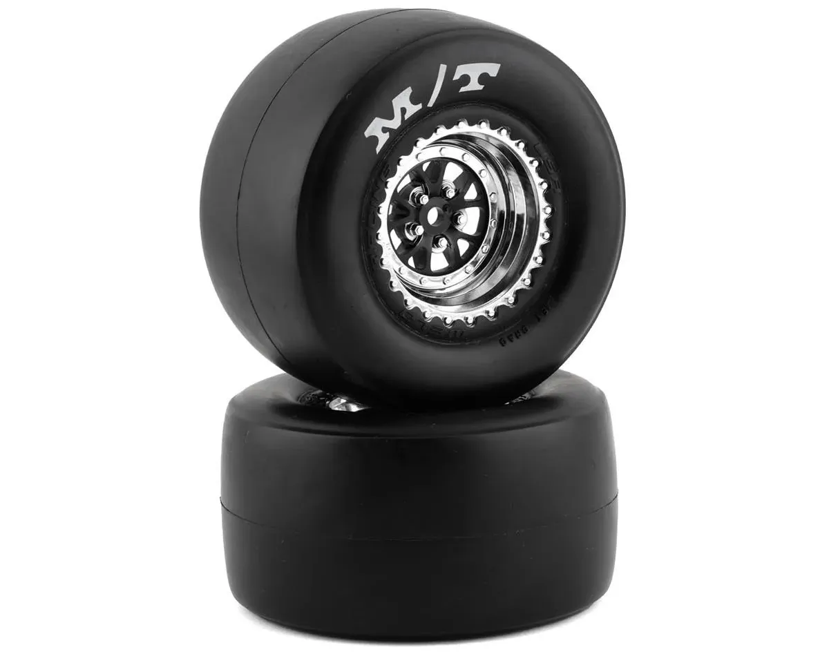 Traxxas Drag Slash Rear Pre-Mounted Sticky Tires (Black & Chrome) (2) w/Weld Wheels & 12mm Hex