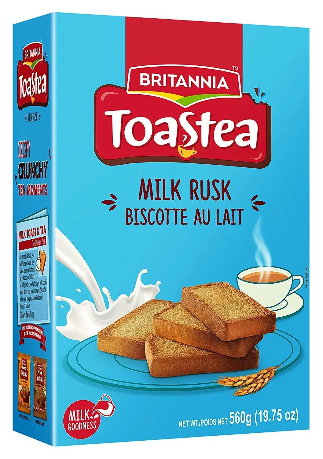 BRITANNIA Toastea Milk Rusk 19.75oz (560g) - Biscotte Au Lait - Crispy, Crunchy Tea Moments - Breakfast & Tea Time Snacks (Pack of 1)