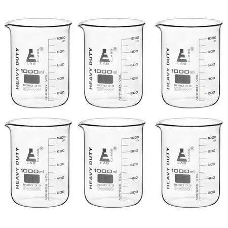 Heavy Duty Beaker, 1000ml - 5mm Thick, Uniform Walls - Superior Durability & Chemical Resistance - White Graduations - Borosilicate 3.3 Glass - Eisco Labs