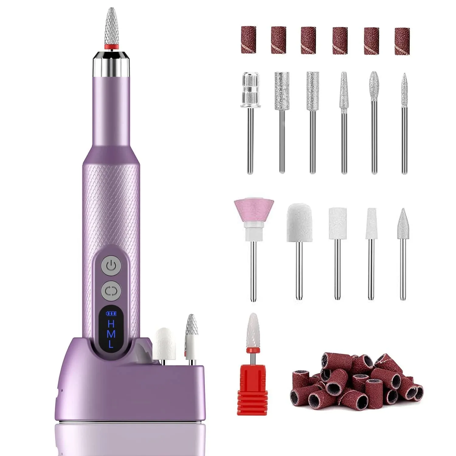 Cordless Electric Nail Drill, Portable Professional Rechargeable Efile Nail File Machine with Nail Drill Bits, Sanding Bands for Acrylic Gel Nails, Manicure Pedicure Polishing, Purple