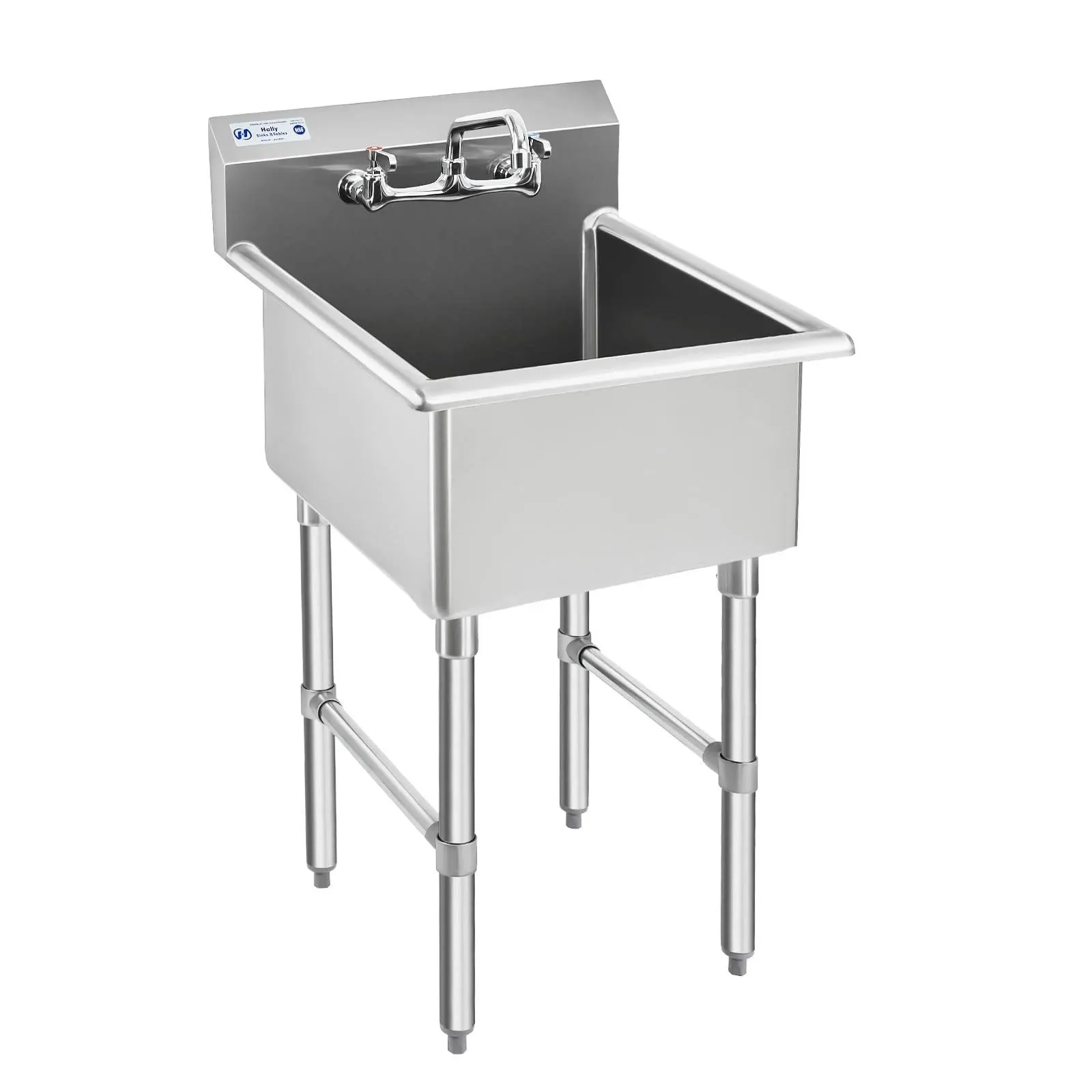 HALLY Commercial Stainless Steel Sink 1 Compartment NSF Prep & Utility Sink with 8" Faucet 18" L x 18" W x 12" D Bowl for Bar, Restaurant, Kitchen, Hotel and Home