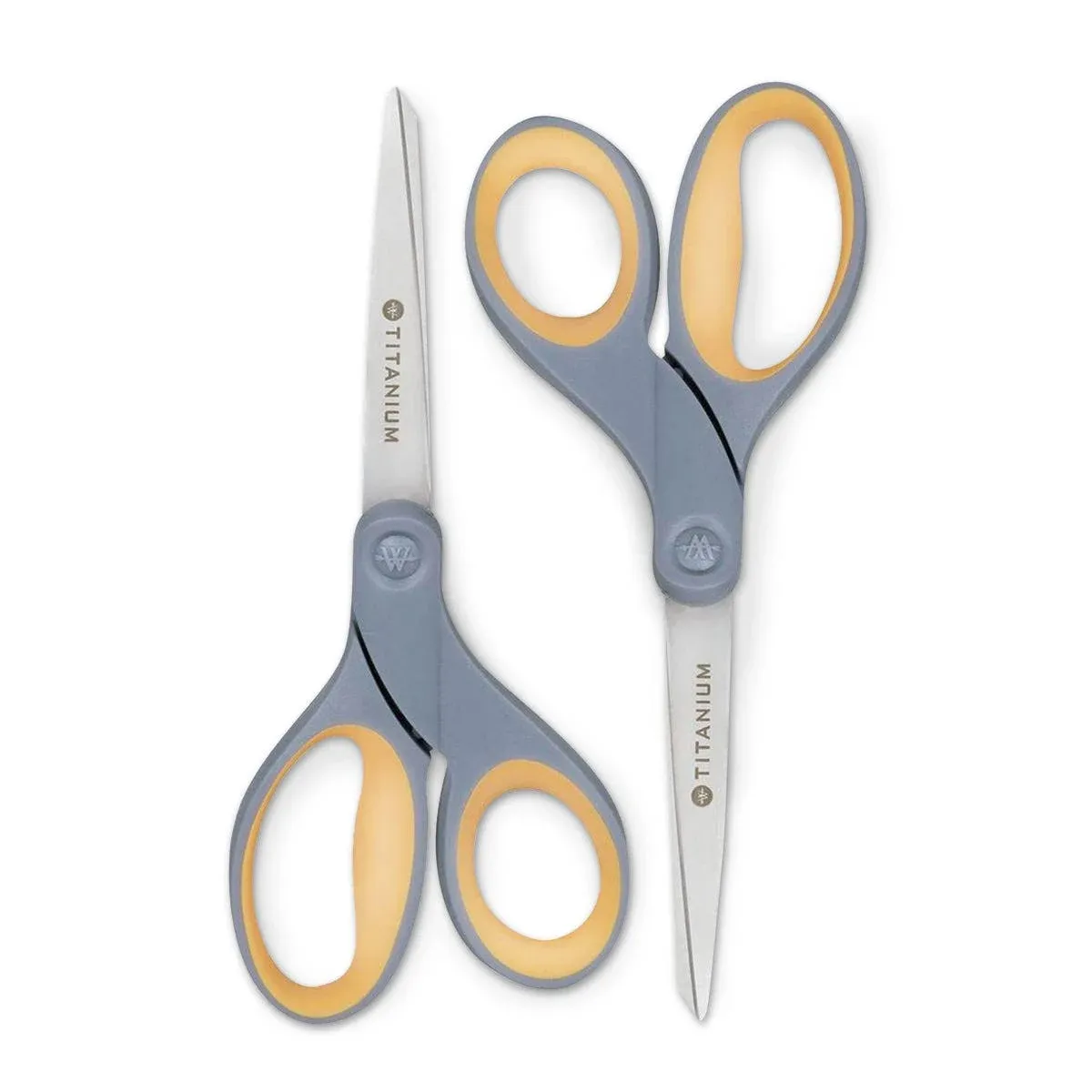 Westcott&reg; Titanium Bonded Scissors, 8&quot;, Pointed, Gray/Yellow, Pack Of 2