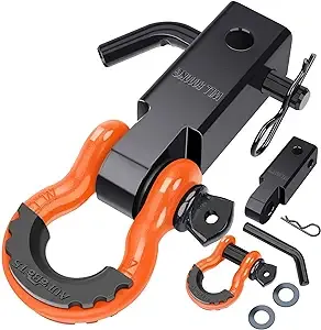 AUTOBOTS Shackle Hitch Receiver 2", 45,000 Lbs Break Strength Heavy Duty Receiver with 5/8" Screw Pin, 3/4" D Ring Shackles, Towing Accessories for Vehicle Recovery Off-Road, Black&Black