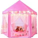 Sumbababy Princess Castle Tent for Girls Fairy Play Tents for Kids Hexagon Playhouse with Fairy Star Lights Toys for Children or Toddlers Indoor or Outdoor Games (Pink)