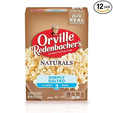 Orville Redenbacher's Naturals Simply Salted Popcorn, 3.29 oz Classic Bag, 3 ct, pack of 12 