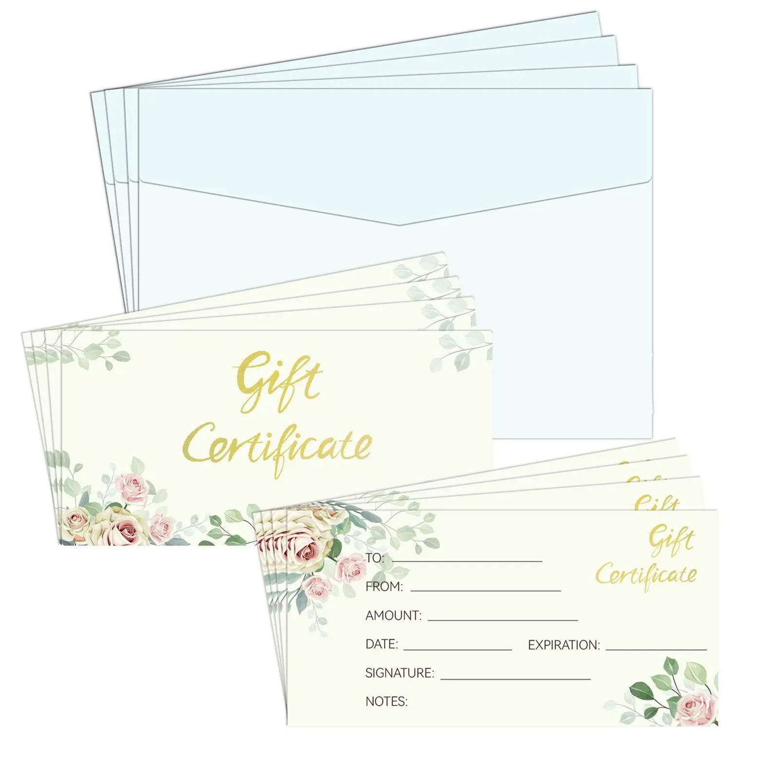 Generic 50 Pieces Blank Gift Certificate with Envelope Gold Foil Floral for ...