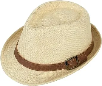 Simplicity Panama Style Fedora Straw Sun Hat with Leather Belt Summer Hats for ...