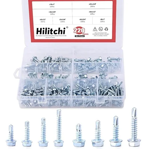 Generic Hilitchi 220-Pieces Zinc Plated Hex Washer Head Self Drilling Sheet Metal Tek Screws Assortment Kit