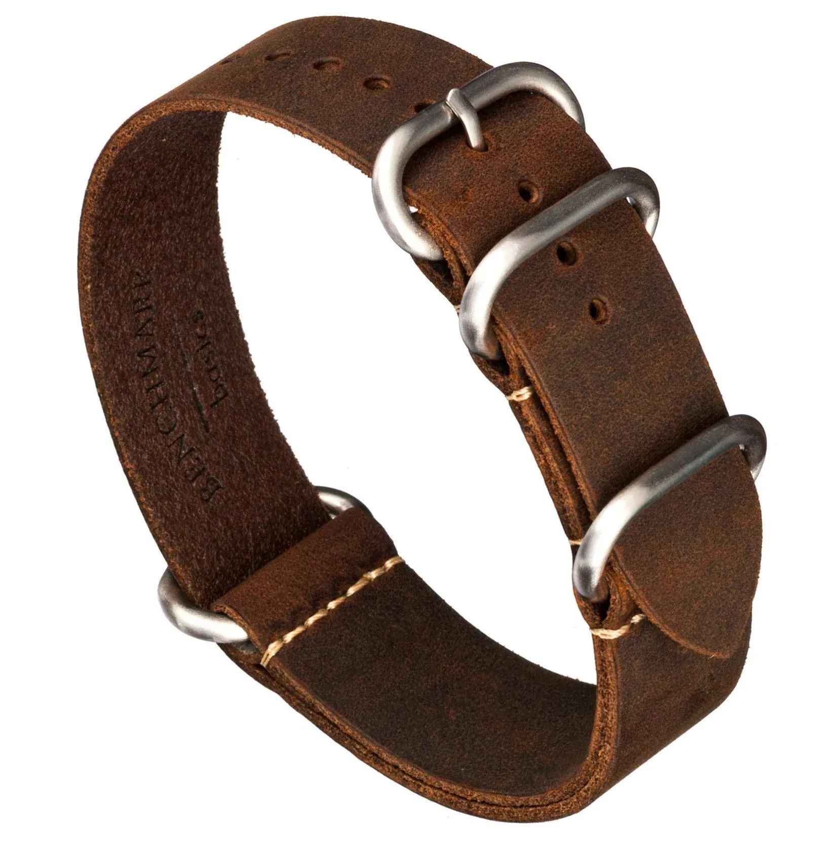 Leather Watch Band - Zulu Crazy Horse Oiled Leather One-Piece Watch Strap - 2...