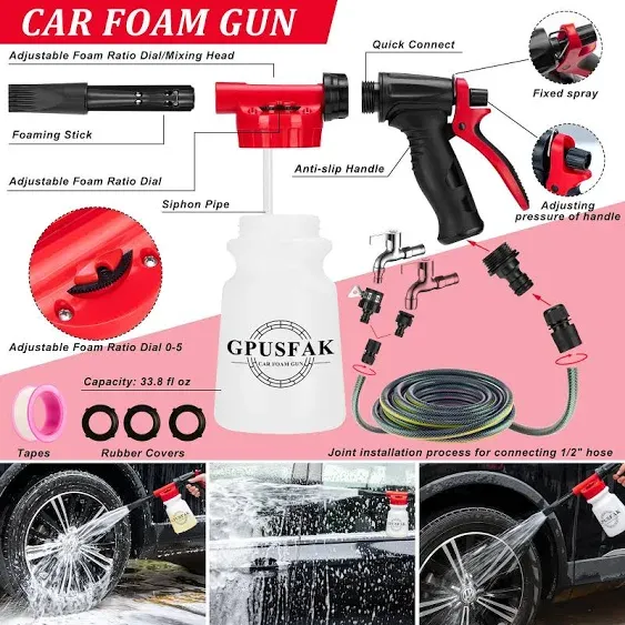 26Pcs Car Wash Cleaning Kit with Foam Gun Sprayer Detailing Brushes Window Water Scraper Tire Brush Towels Complete Interior Exterior Detailing Set for Car