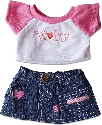 Love T-Shirt & Jean Skirt Clothing Fits 8"-10" Stuffed Animals