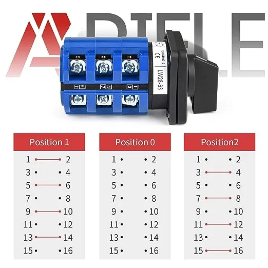 APIELE Changeover Selector Switch 3 Position 440V Universal Rotary Cam Selector (32A 12 Terminal)