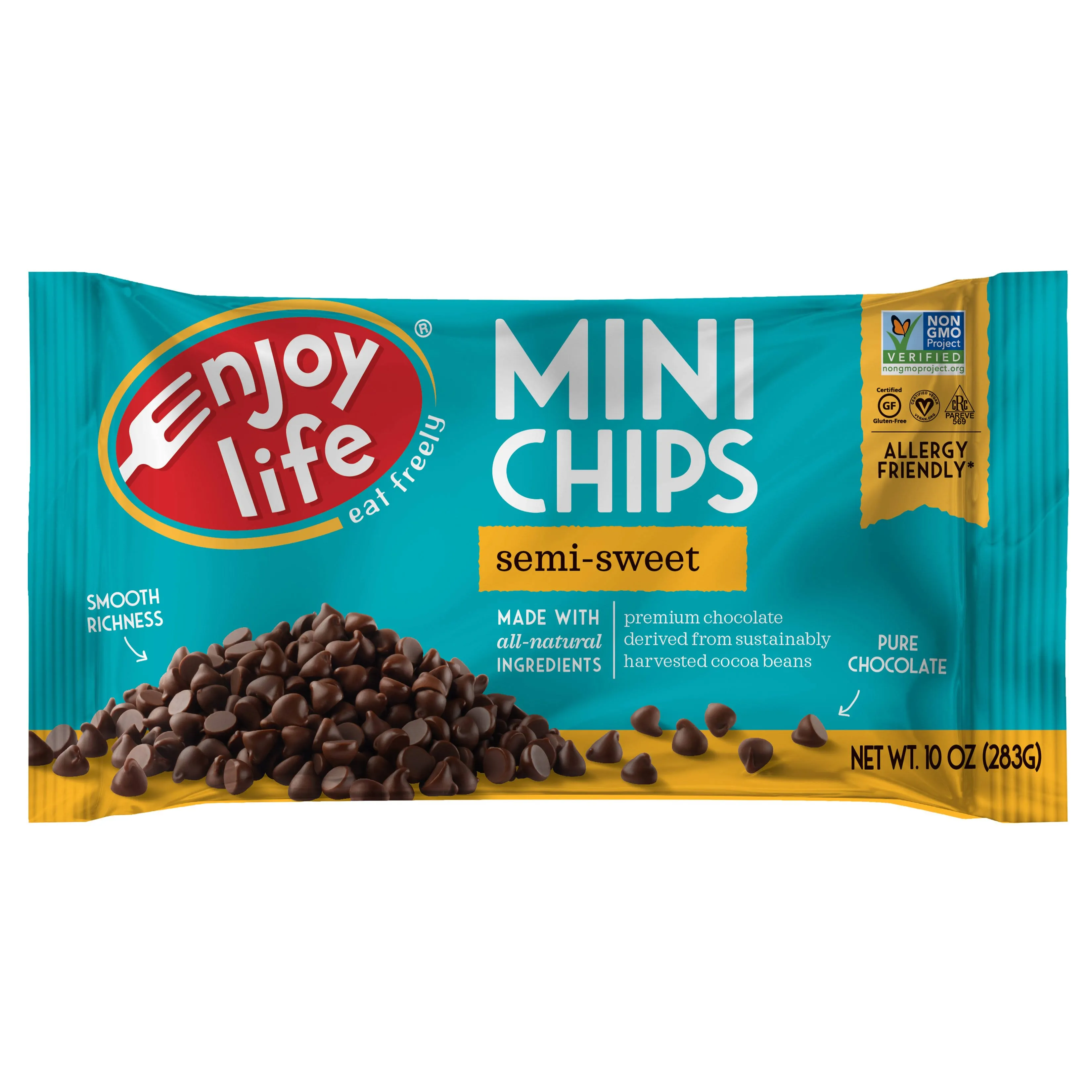 Enjoy Life Baking Chocolate - Mini Chips - Semi-Sweet - Gluten Free - 10 oz - case of 12 - Dairy Free - Yeast Free - Wheat Free-Vegan