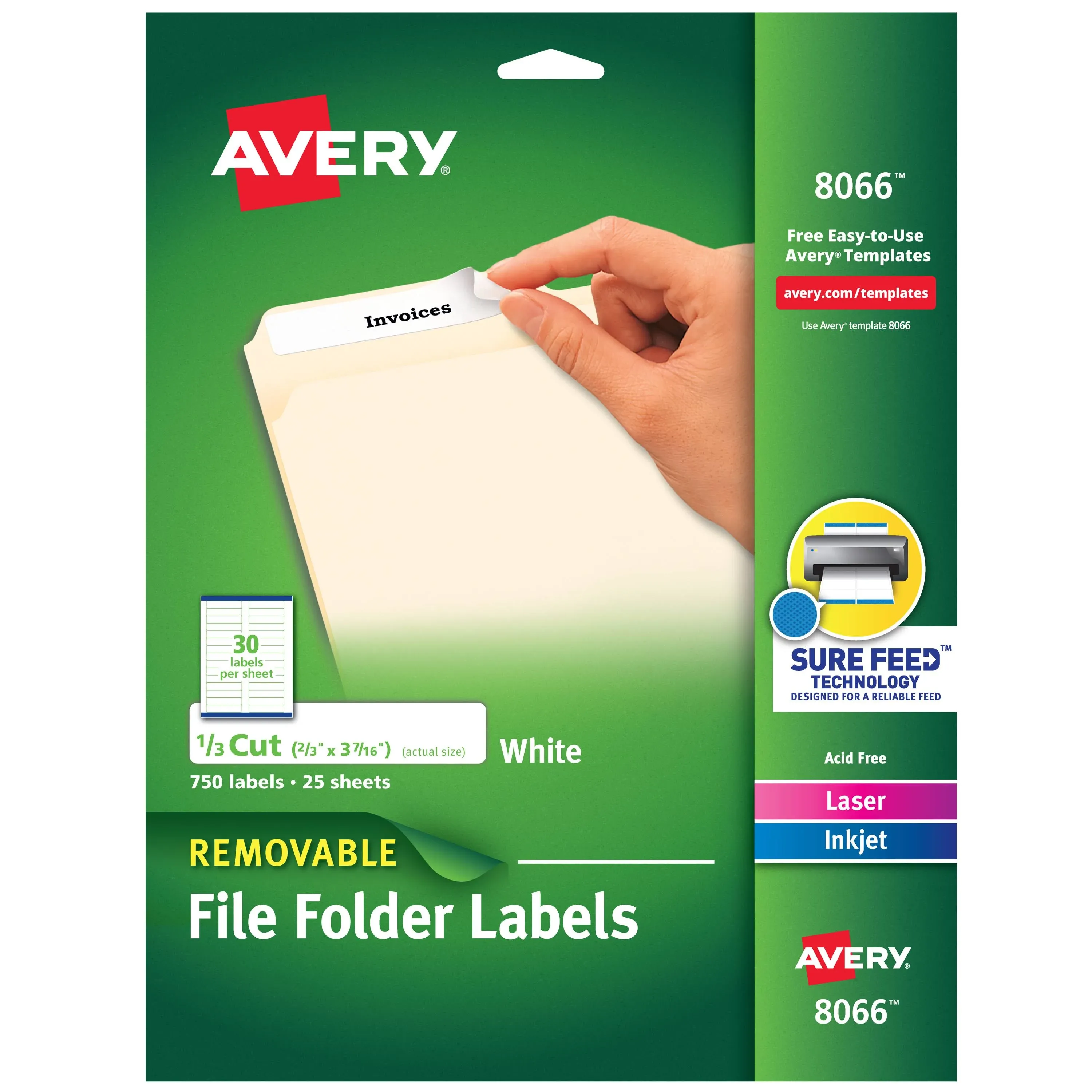 Avery Removable Filing Labels, Removable Adhesive, 2/3" x 3-7/16", 750 Labels (8066)