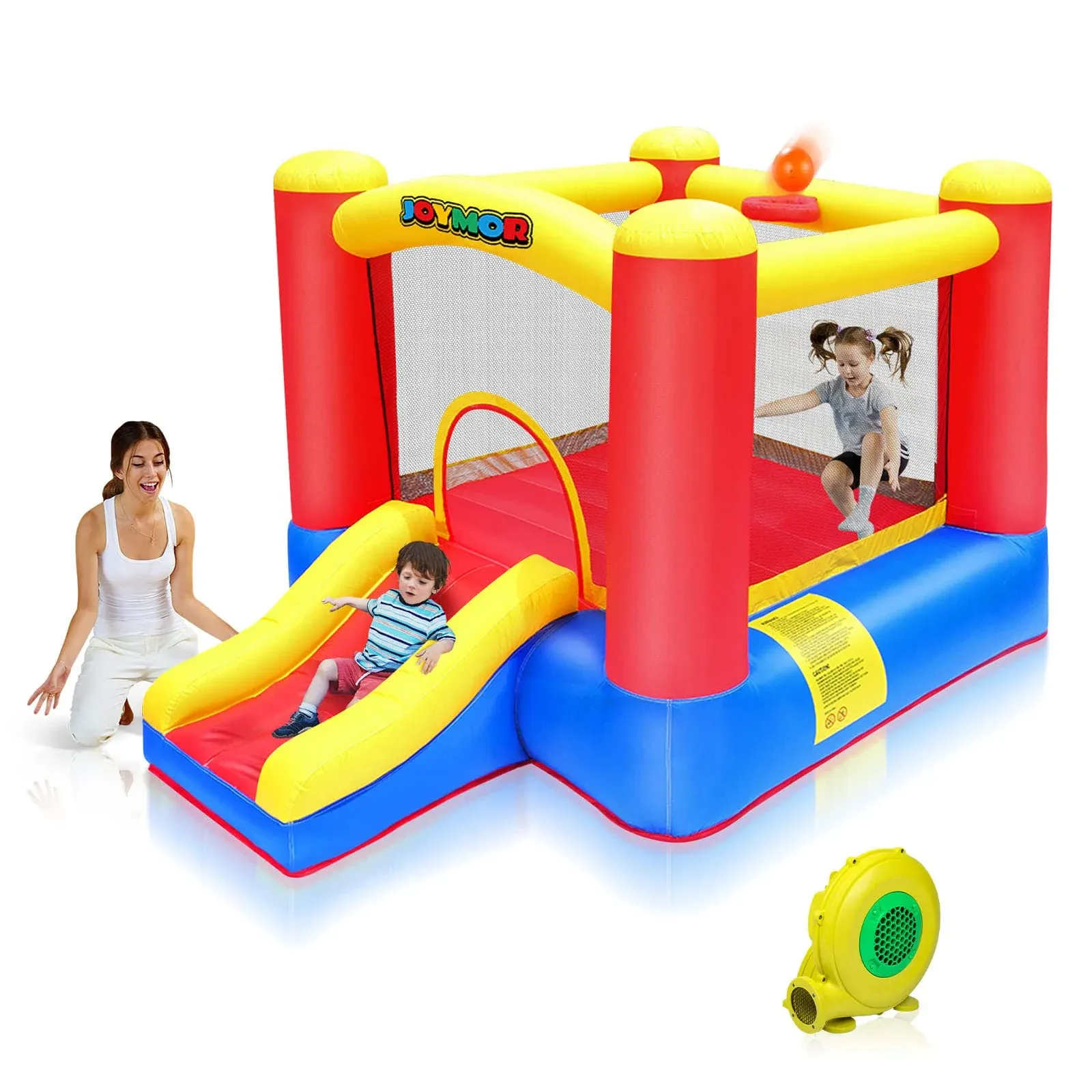 JOYMOR Inflatable Indoor Bounce House for Kids 3-6 w/Air Blower and Basketball Hoop, Small Bounce House for Kids and Toddlers Indoor Party, Indoor Bounce House with Slide for Toddlers 1-3